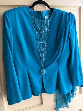 Vintage Teal Beaded Women's Top - Classic Designer Style
